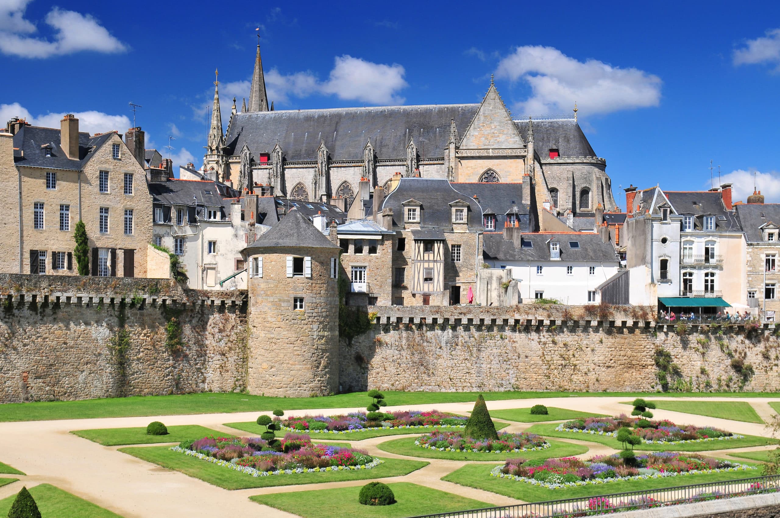 the walls of the ancient town and the gardens in vannes. brittany northern france.